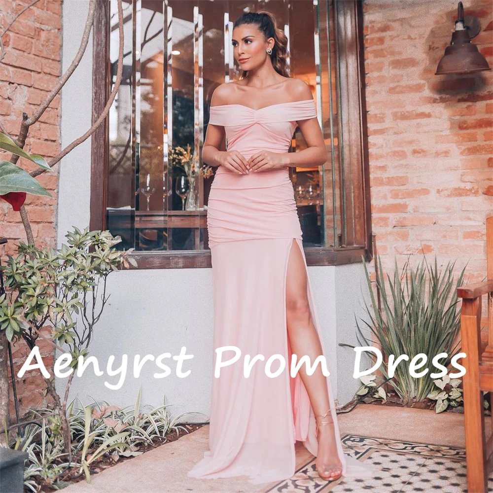 Aenyrst-Vestidos de Noche de sirena con hombros descubiertos para mujer, vestidos de baile de graduación con pliegues divididos de crepé, vestido de fiesta de cena largo hasta el suelo