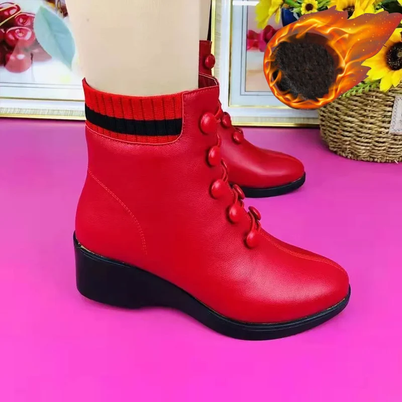 

Feerldi Luxury Fur Sneakers Wedges Ankle Boots Women Red Pointed Toe Elegant Wedding Shoes Plus Size Korean Fashion Booties