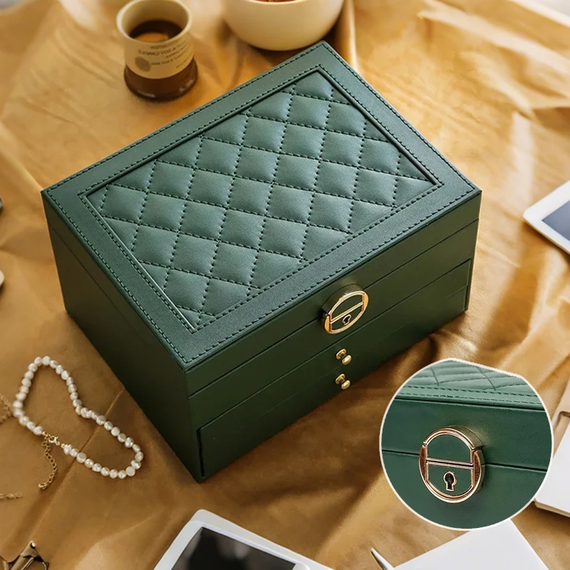 

Luxury Leather Jewelry Box with 3 Drawers Capacity Necklace Earring Organizer Anti-Tarnish Display Case for Travel Home Storage
