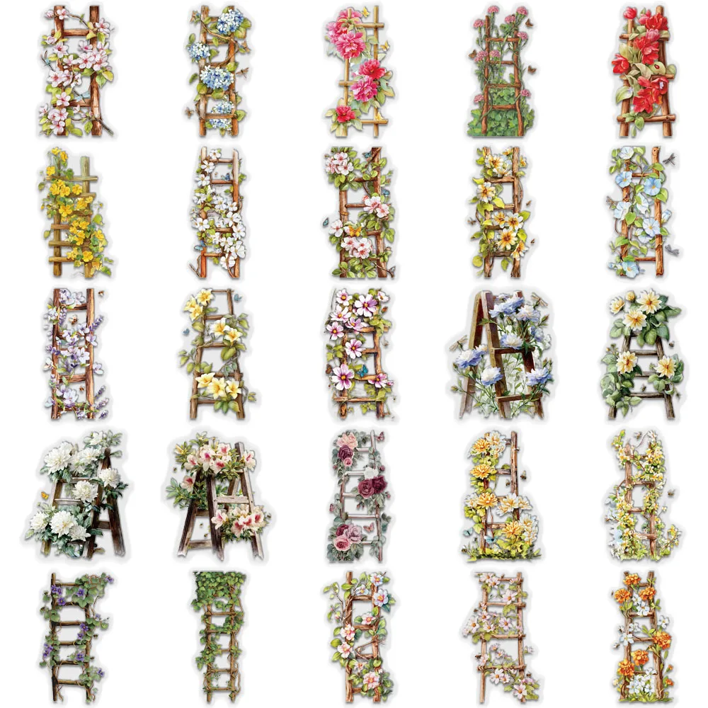 10/50 قطعة الإبداعية زهرة سلم Ins الرياح PET مادة شفافة ملصقات الزخرفية دراجة الأمتعة سكيت سطح المكتب #4