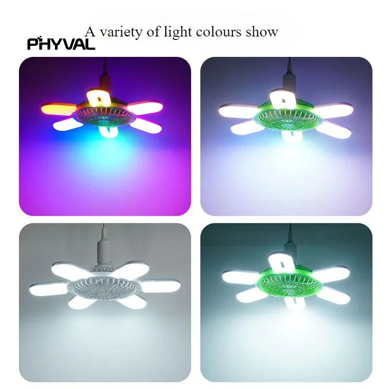 New LED fan light sunflower  foldable easy to carry six blades fan light for bedroom living room camping patio ceiling fan light