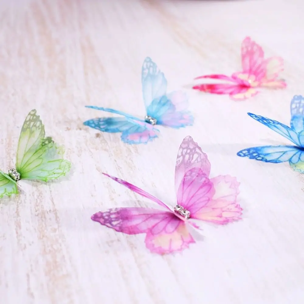 50 pièces d'appliques papillon 3D en tissu organza, dégradé de couleurs, double couche de mousseline, patchs brodés translucides
