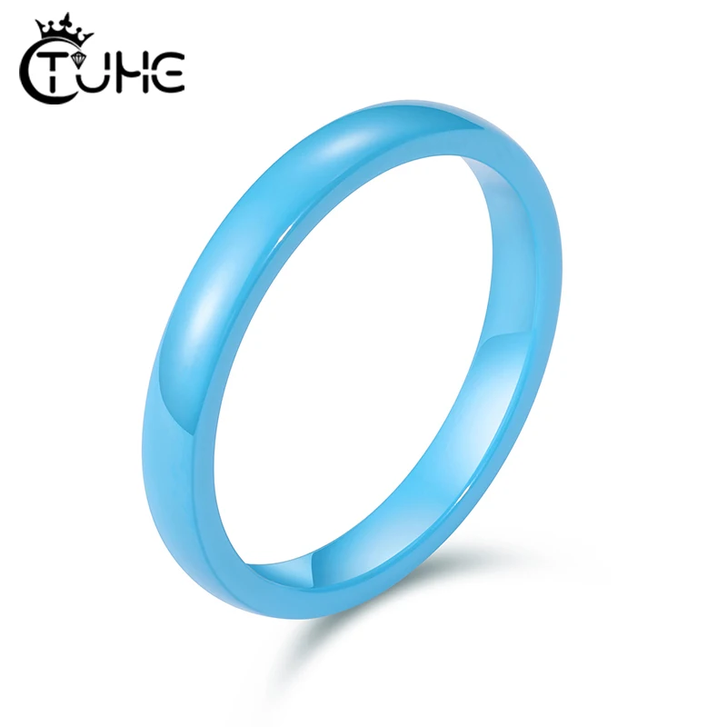 Size 6-10 Blue Ceramic Rings Smooth 3MM Ceramic Wedding Engagement Rings Fashion Bands Jewelry Fancy Accessories For Man Women