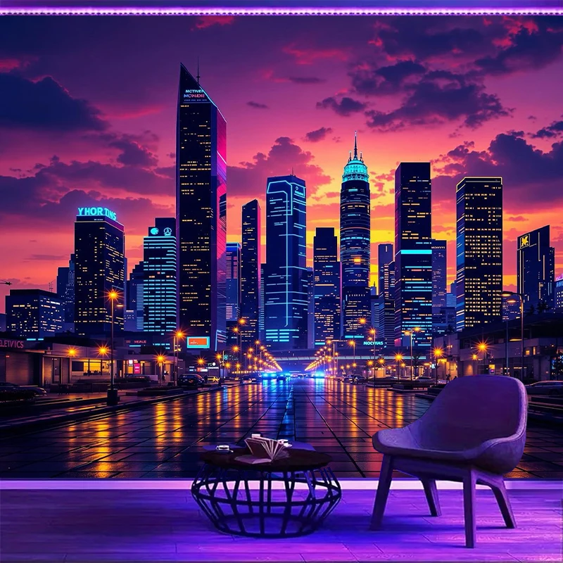 1PC Cyberpunk City Art Print Backdrop Banner, Bedroom Living Room Photo Background, Polyester, Home Decor, Wall Art