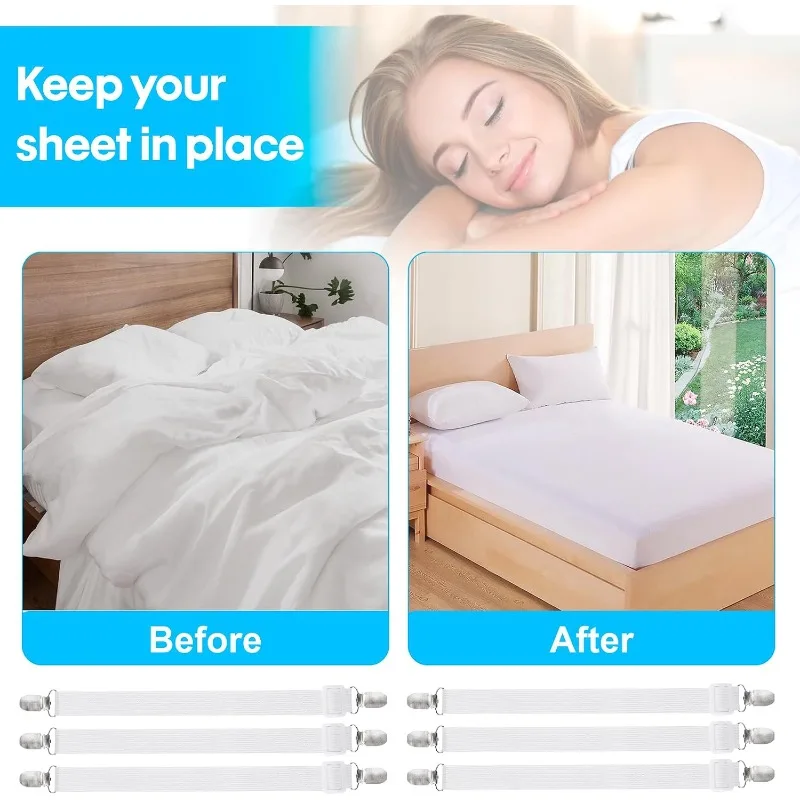 6pcs Elastic Bed Sheet Strip Fastener Bed Sheet Grippers Belt Adjustable Mattress Cover Blankets Holder Bed Sheet Set 55-250 cm