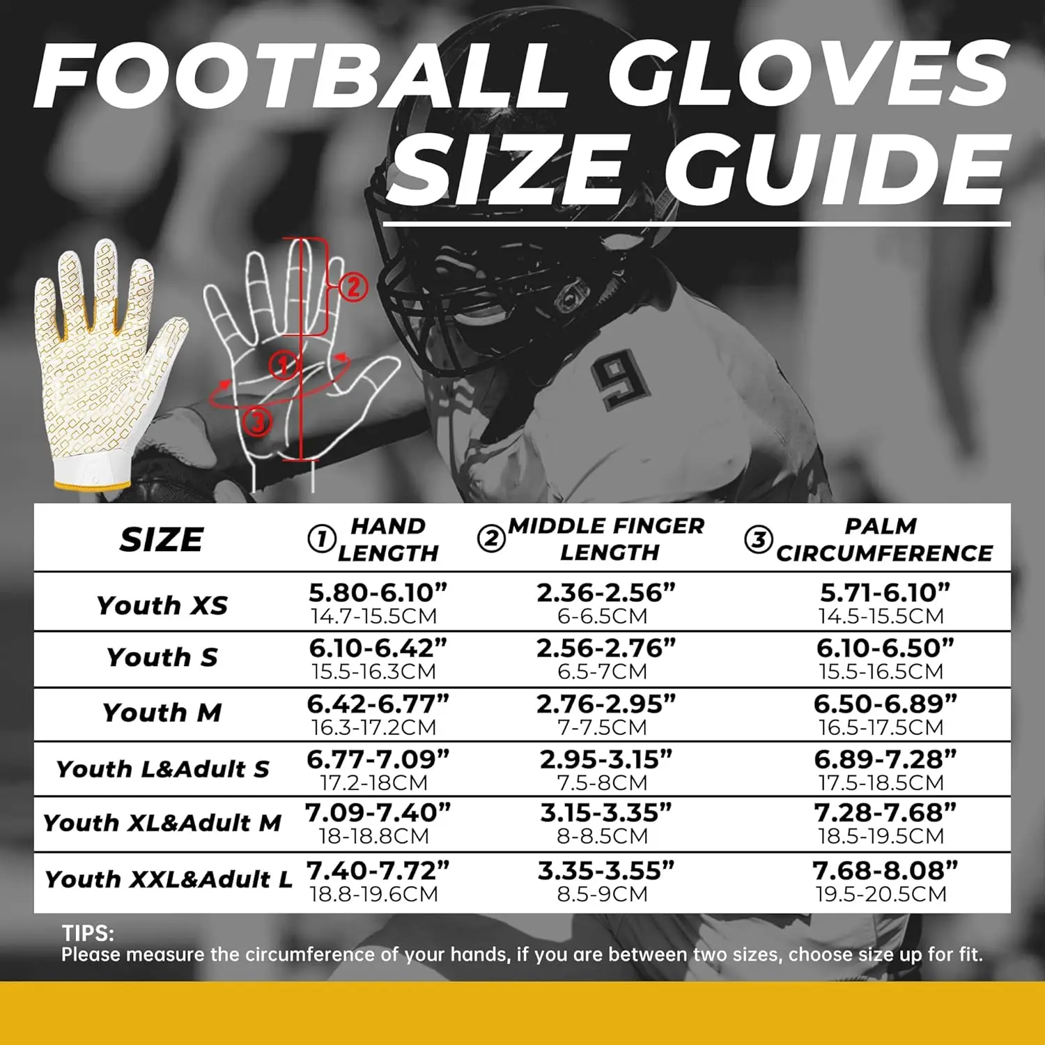 HANDLANDY Silicone palm Anti-slip Youth American Football Gloves Classic color Rugby Gloves