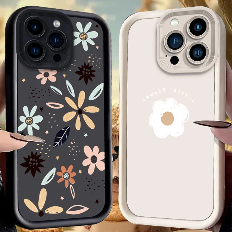 

Colorful Hand Drawn Small Flowers Case for iPhone 17 Air 16 E 15 14 Plus 13 12 Mini 11 Pro Max Washable Liquid Silicone Cover
