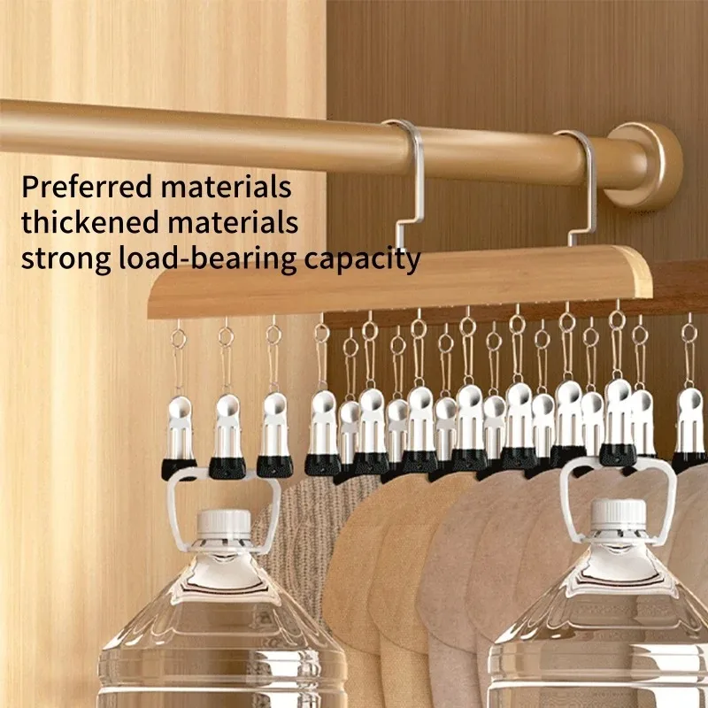 Pants Hanger with 10 Clothespins Space-Saving Closet Organizer for Hats Ties Belts Underwear Skirts Portable Home Dorm Storage view 2