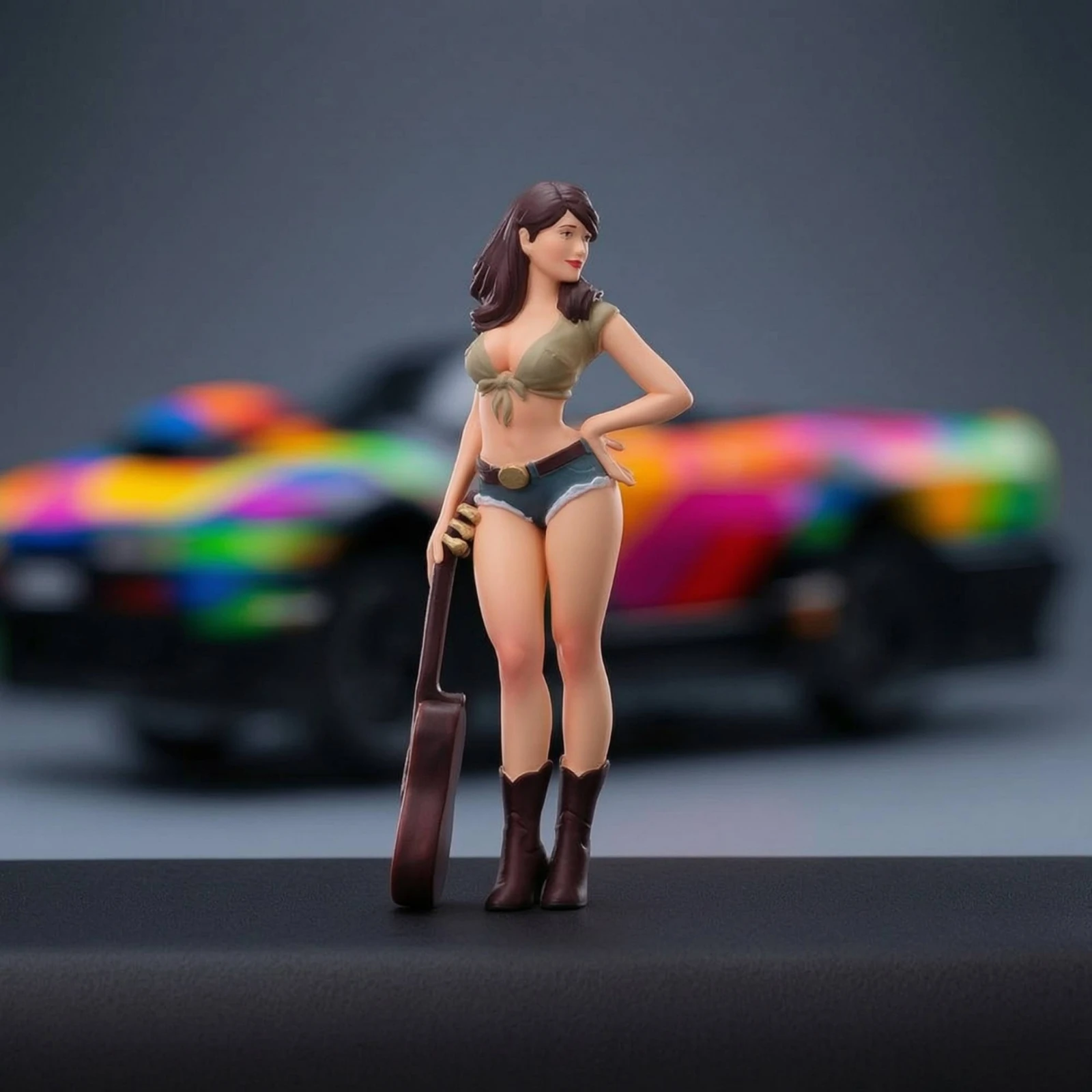 Miniature Female Figurine Detailed Figurine with Guitar Lady Figure Interesting Miniature Guitar Model Small for Collectors