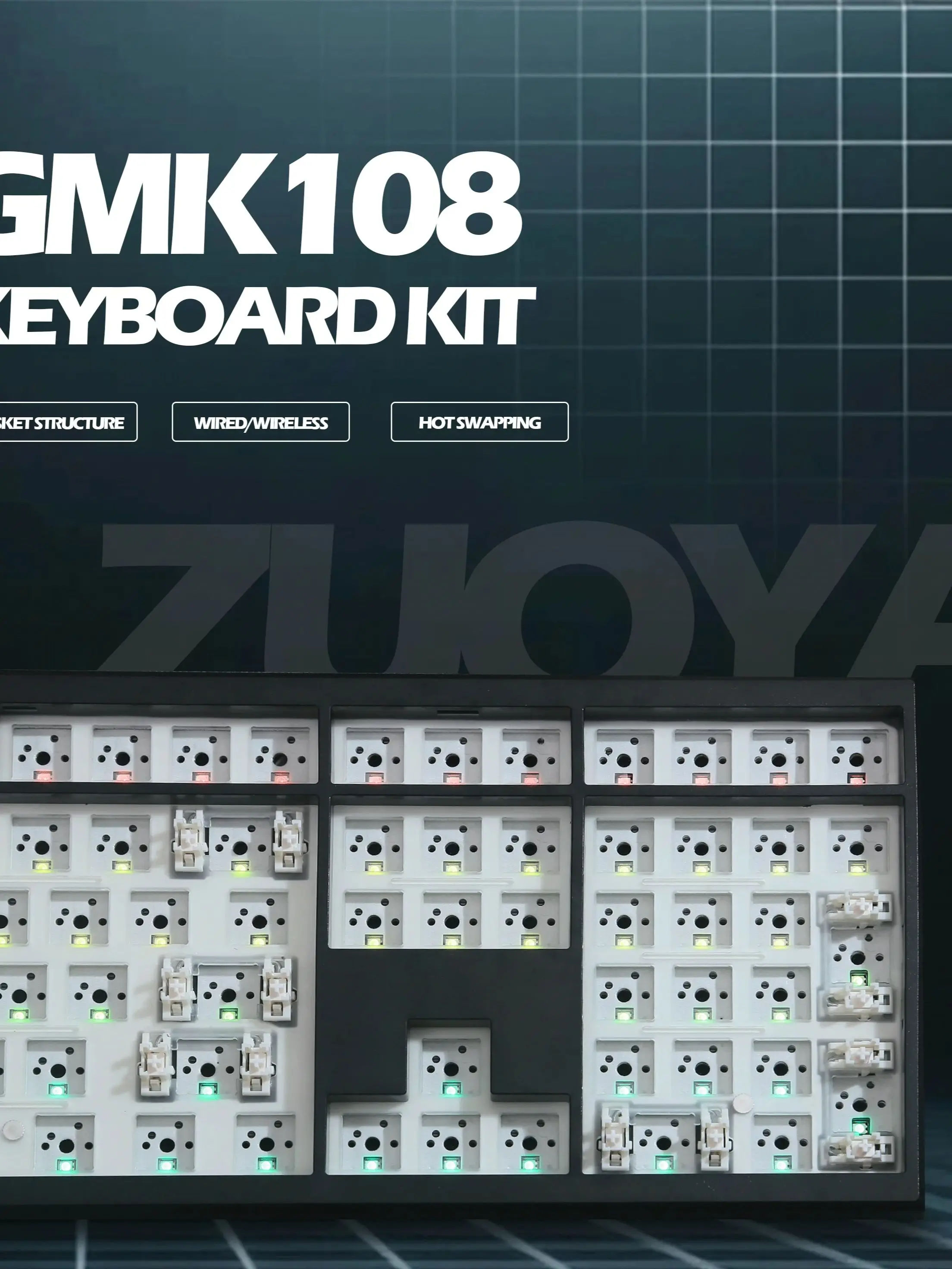 GMK108 Gaming Mechanische Toetsenbord Kit RGB Backlight Hot Swap Backlit Pakking Structuur ondersteuning VIA/QMK - afbeelding 2