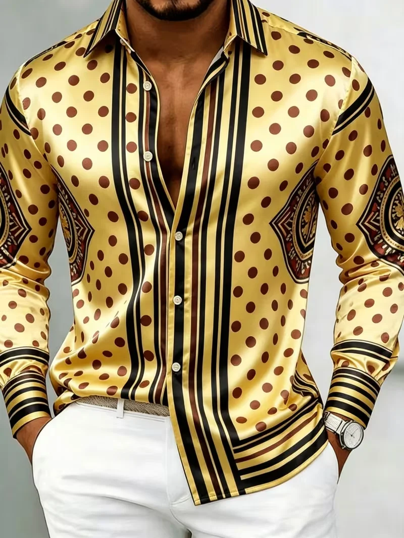 New men's commuting style casual shirt with contrasting square grid digital printing and hanging long sleeved shirt
