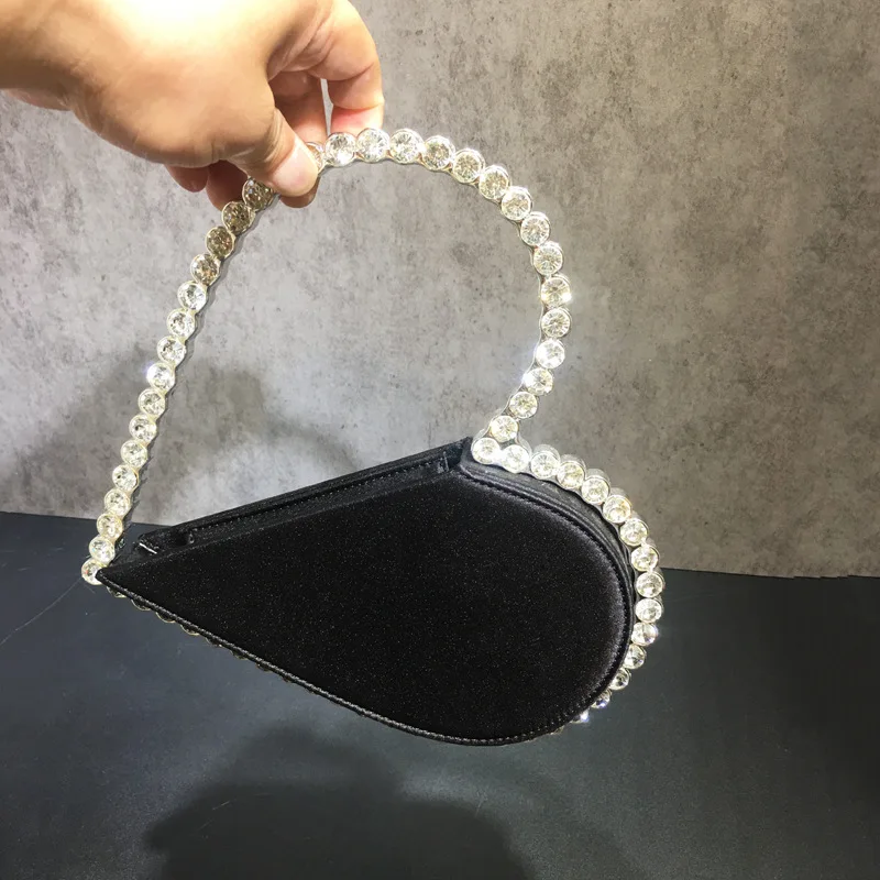 Female Diamond Heart Girl Handbag Spring Summer Personalized Dinner Evening Party Bag Women\'s Fashion Black Sliver Pink Bag