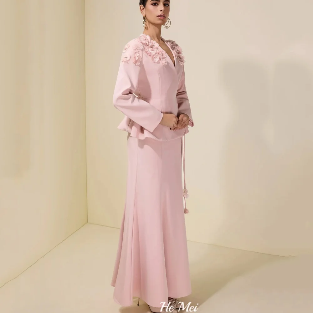 

3D Flowers Mermaid Customized Prom Dress Long Sleeve V Neck Evening Gown Elegant Party Gowns Dress شارون سعيد