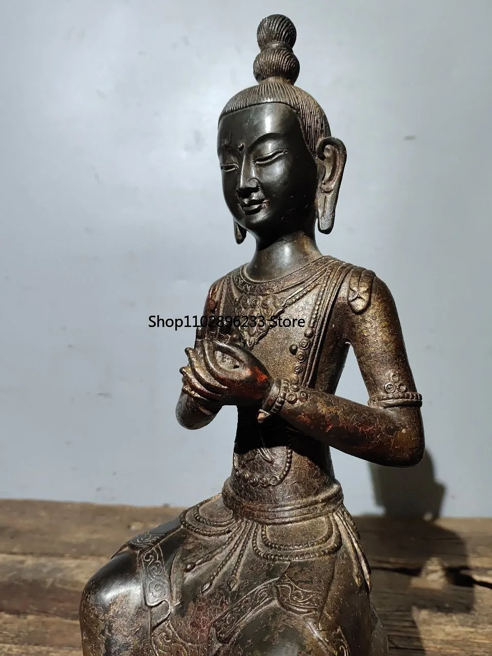 Tibetan Brass Mud Gold Northern Wei Free Guanyin Bodhisattva Statue Home Buddha Hall Supplies Indoor Incense Case Ornament 38cm