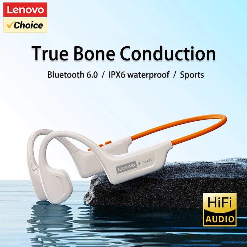 Choice Lenovo S102 Écouteurs sportifs sans fil à conduction osseuse, étanches IPX6, pour le cyclisme et le fitness, Bluetooth V6.0