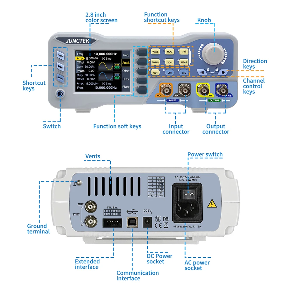 Imagem -06 - Arbitrária Waveform Generator Dual Channel Signal Source Frequency Meter 275 ms s 14bits 60mhz 80mhz Ferramenta Jds8060 8080