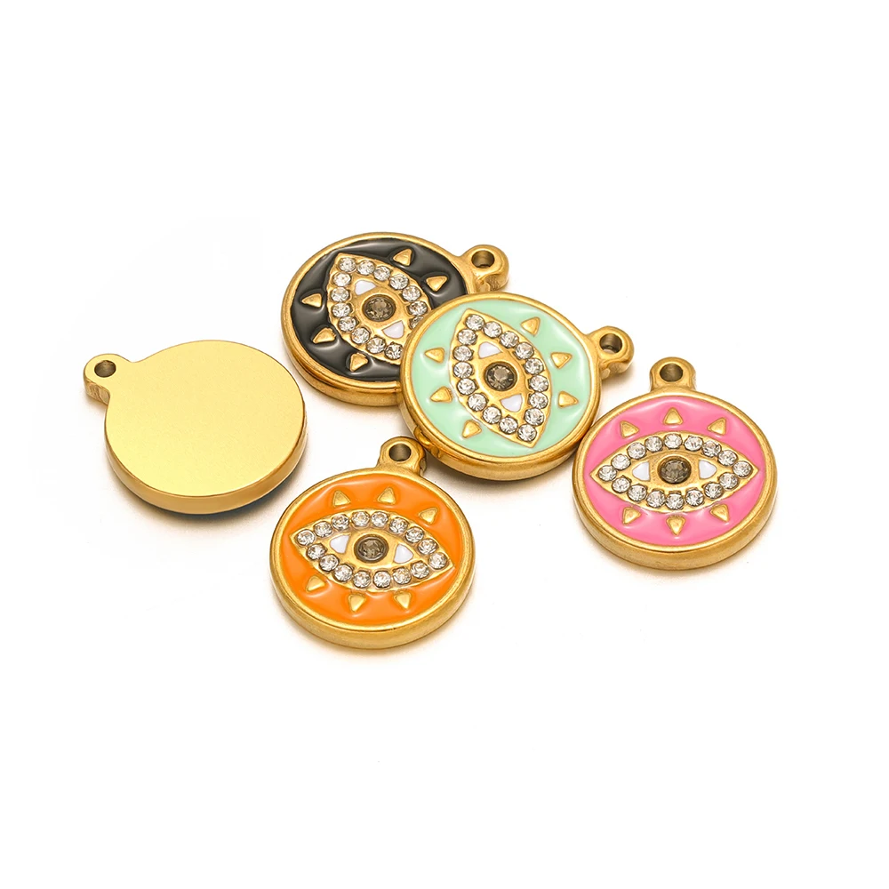 5pcs Stainless Steel Enamel Evil Eye Charms Rhinestone Pendants for DIY Fashion Jewelry Making Earrings Necklaces Accessories
