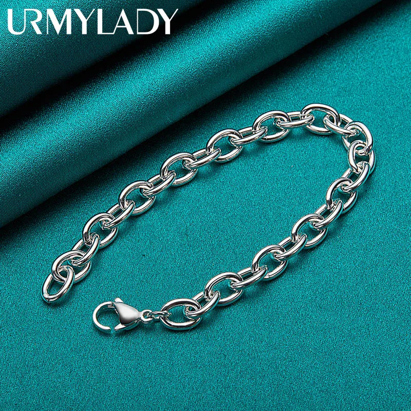 URMYLADY 925 Sterling Silver Ring Buckle Charm Chain Bracelet For Women Man Fashion Wedding Celebration Party Jewelry