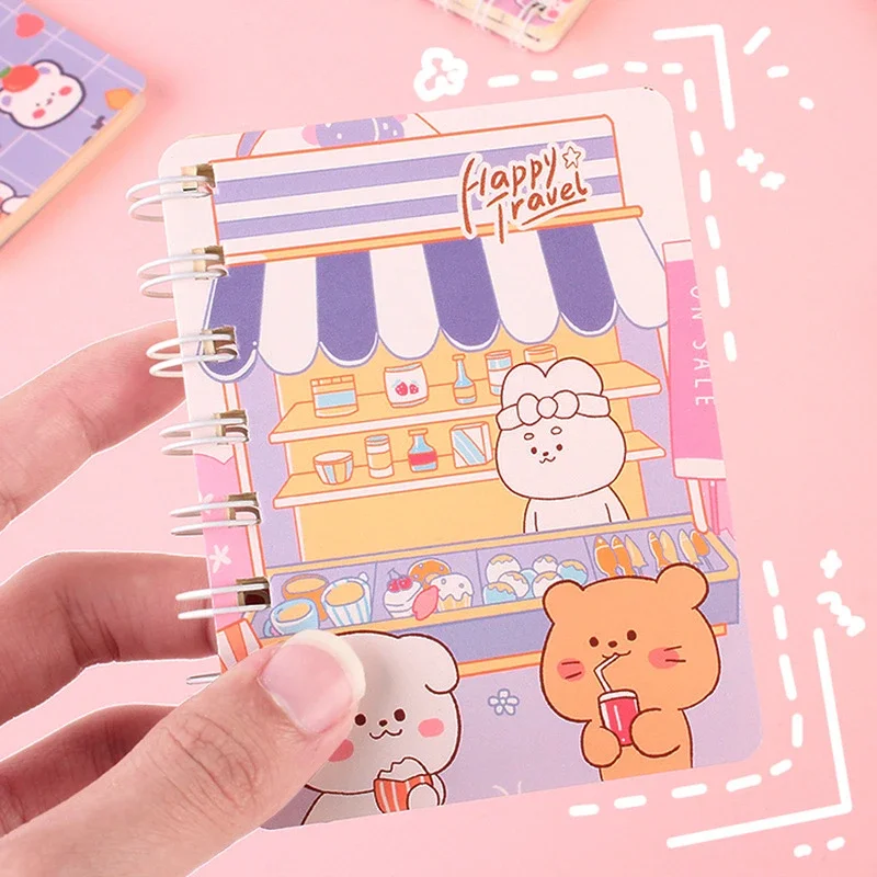 A7 Cute Cartoon Animal Loose Leaf Notebook Kawaii Portable Mini Pocket Coil Book Student Stationery School Supplies for Girls