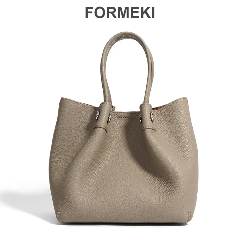 

Formeki Real Leather Bag Ins Fashion Retro Solid Color Handbag Large Capacity Bag Ladies Female Bag