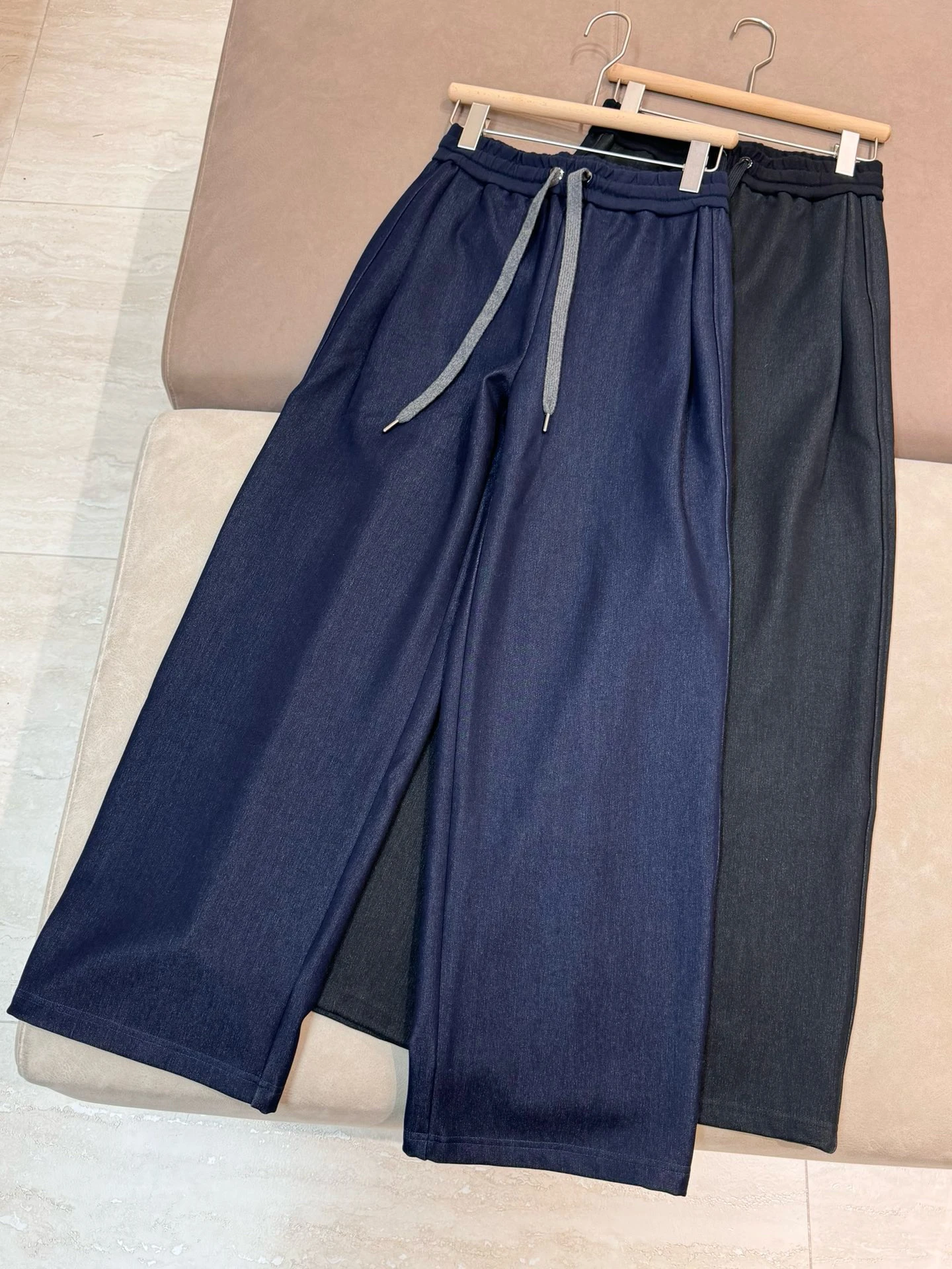 

Casual elastic waist fleece lined denim pants