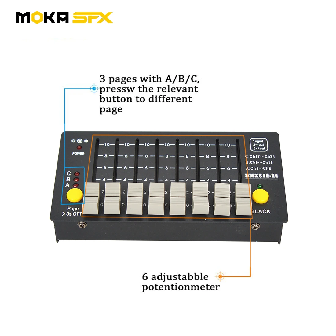 Imagem -03 - Moka Sfx 24 Canais Controlador de Bateria dj Dmx 512 Console Fase Luz Controlador Portátil para a Cabeça em Movimento do Laser Par Luz