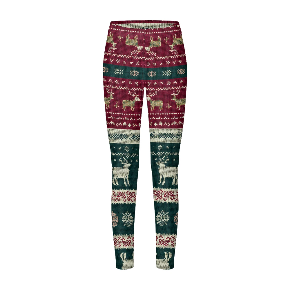 الشمال عيد الميلاد المطبوعة طماق للنساء قاعدة زرقاء عميقة مع الأبيض الرنة أشجار الصنوبر ندفة الثلج متماسكة نمط كامل طول #2