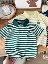 Polo a maniche corte a righe per bambini, nuovo stile estivo per ragazzi di mezza età e giovani, t-shirt con risvolto elastico sciolto