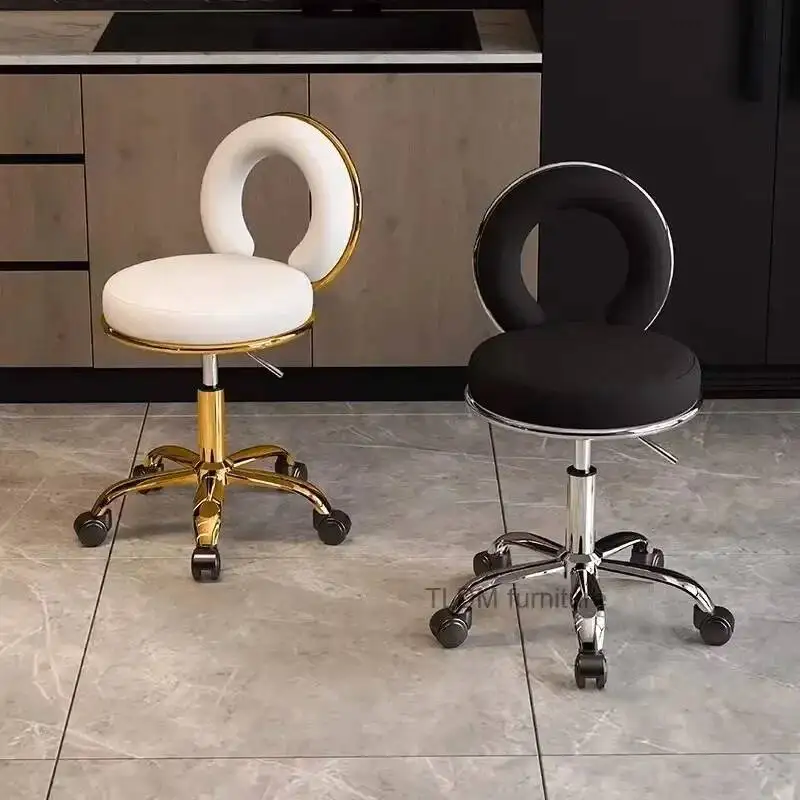 Modern Back Beauty Salon Chair for Nail Salon Hollow Movable Lift Chairs Simple Metal Commercial Barber Chairs for Home