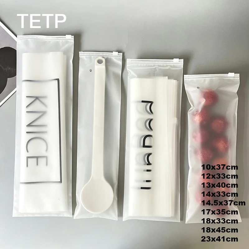 TETP 50pcs Matte CPE Long Zipper Bags Thicken Reusable Storage Pouches For Umbrella Spoon Wig Small Accessories Packaging