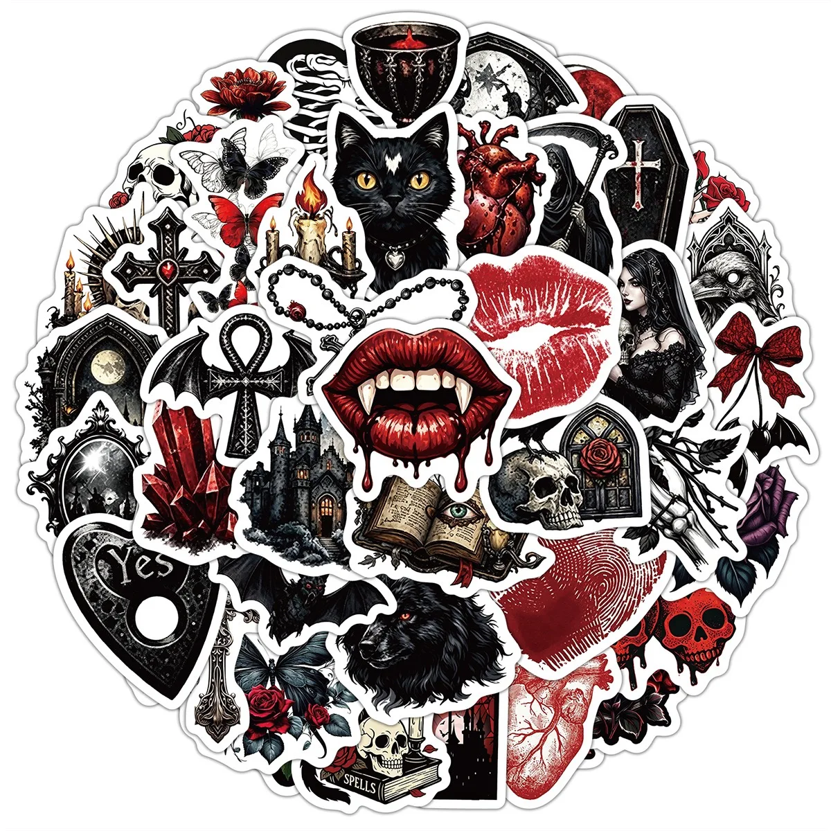 50pcs Red Gothic Punk Stickers Graffiti Horror Decals for DIY Phone Laptop Guitar Skateboard Motorcycle Helmet Suitcase