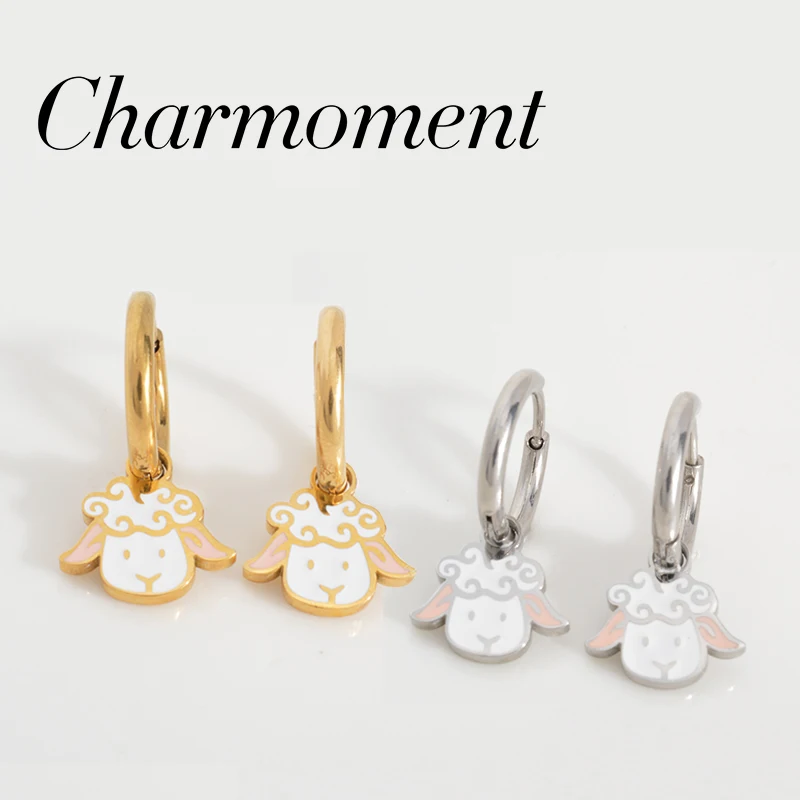 CHARMOMENT White Pink Sheep Gold Color Hoop Cut Earrings Luxury Designer Jewelry Hanging Earrings for Women Wholesale Retail