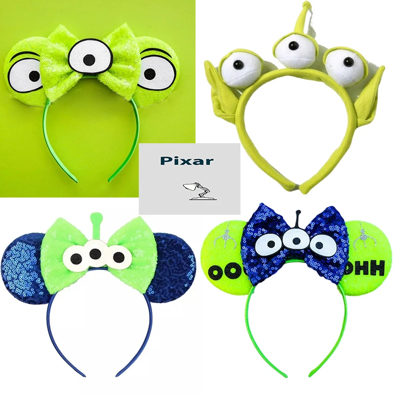 Pixar Anime Alien Hair Bands For Girls Toy Story Hair Accessories Women Sequins Bow Headband Kids Buzz Lightyear Hairband Gift