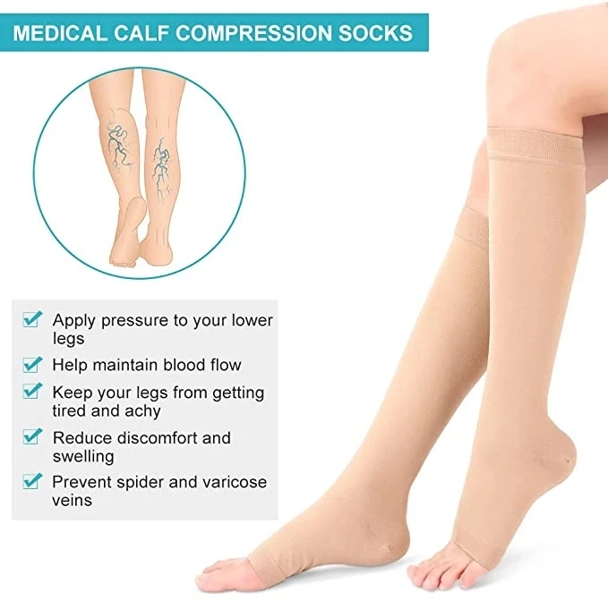 Compression Socks Anti-Fatigue Stretchy High Men Women Support Knee Zipper Female Open Toe Thin Unisex