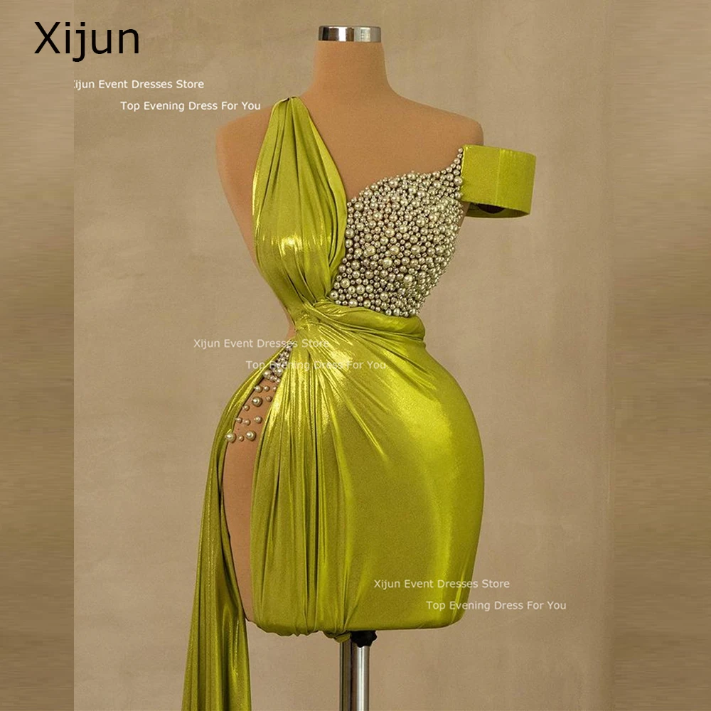 Xijun Modern Sexy Mini Evening Dresses Pearls High Side Slit Prom Dresses Club Party Dresses 2023 For Black Women Prom Gowns