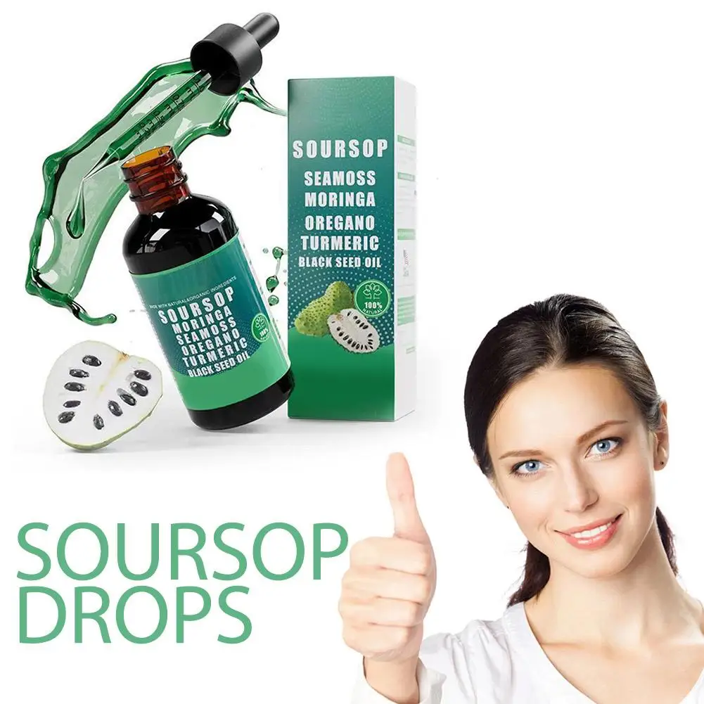 Gotas líquidas Soursop Graviola de 60ml, soporte para digestión, sistema inmunológico, soporte antioxidante, equilibrio de microbiotas intestinales