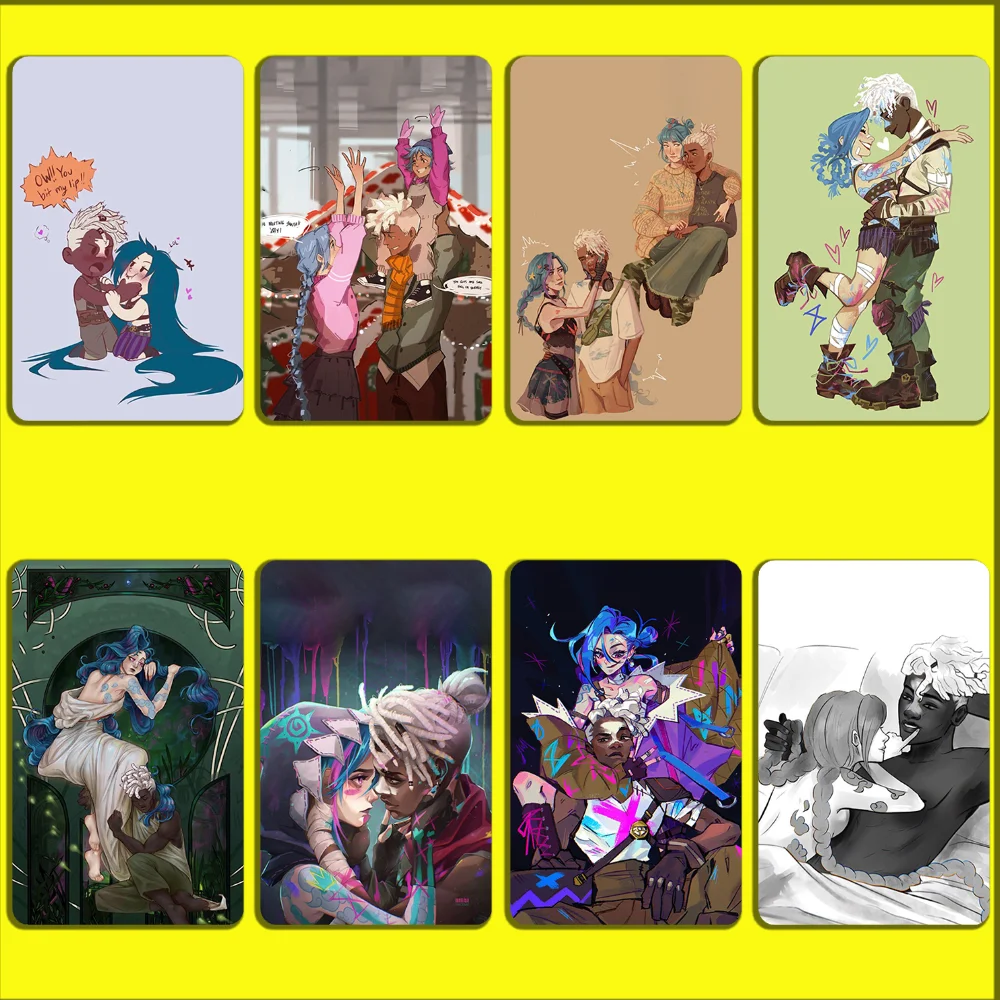 Arcane Ekko Love Jinx Stickers For Debit Bank Credit Cards Metro Bus Pass Sticker Decoration Cover 4PCS Card Skin