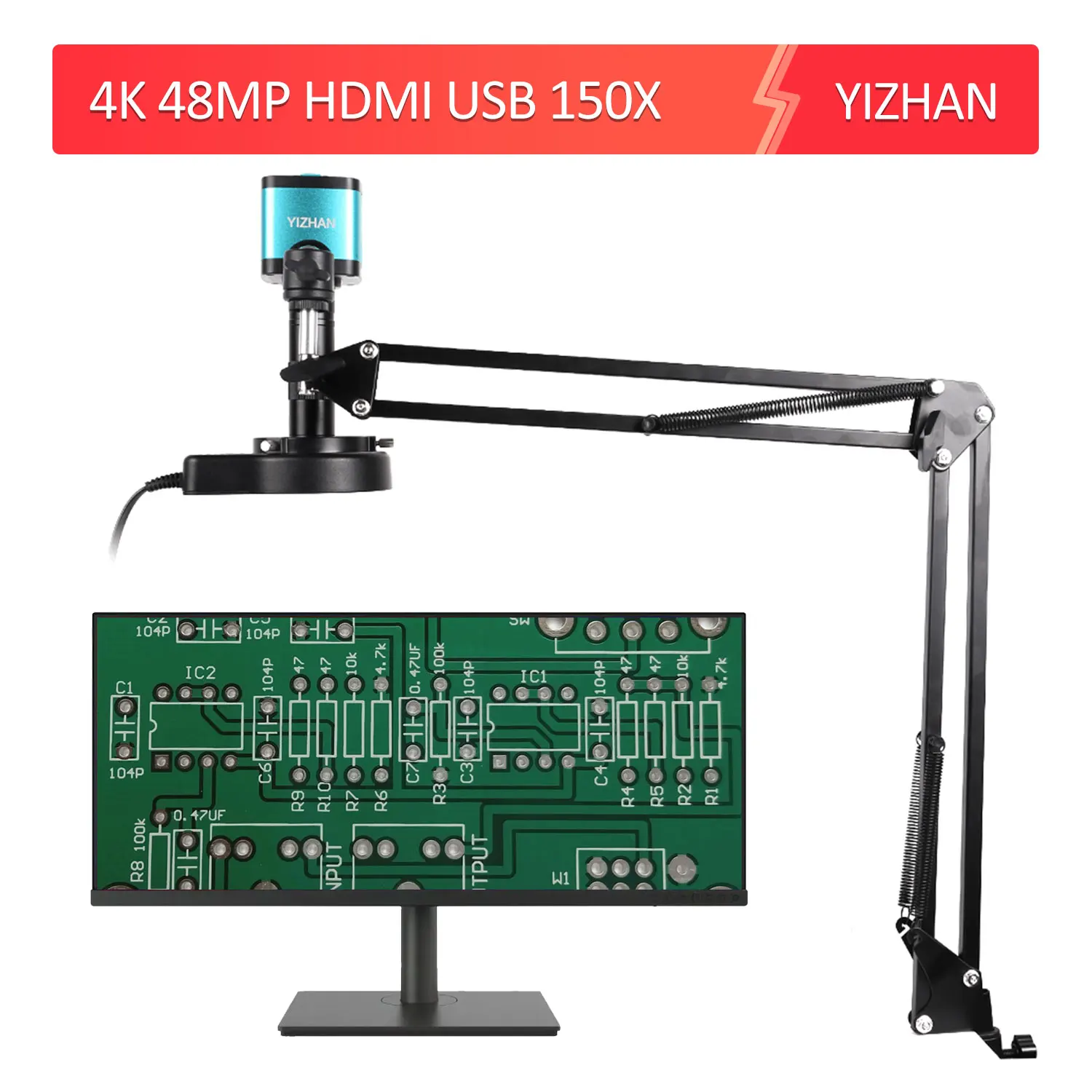 YIZHAN 4K 48MP microscopio digitale elettronico fotocamera HDMI USB Software operazione microscopio con obiettivo 150x supporto flessibile luce