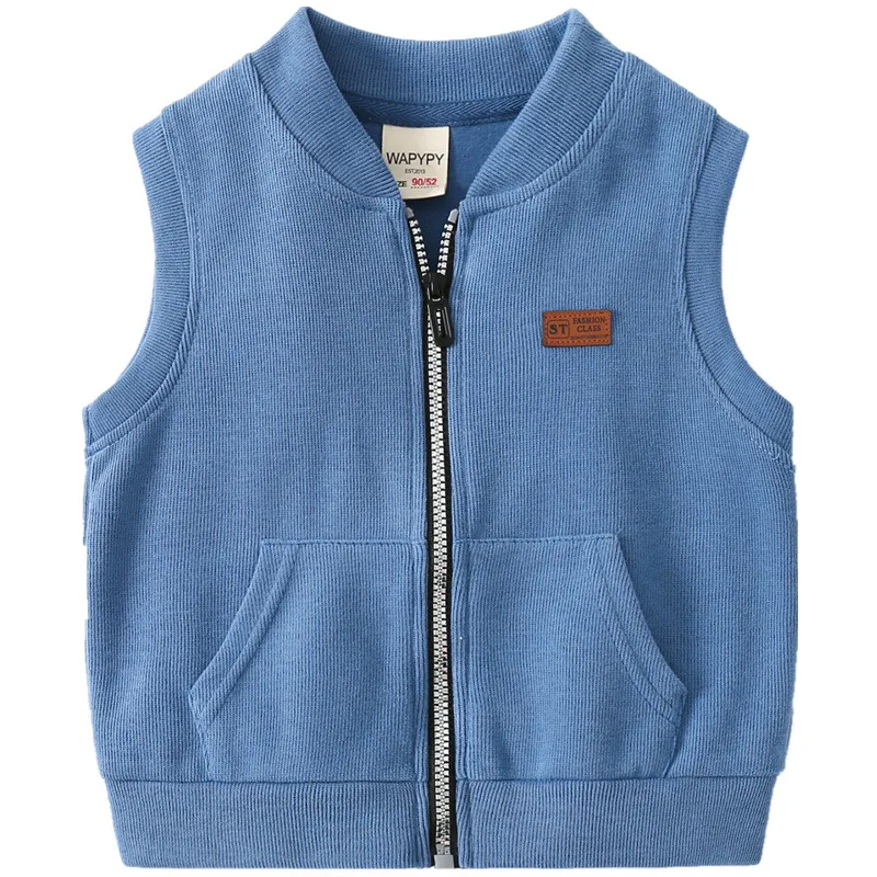 Korean Spring Autumn Young Kid Boy Vest Letter Sticker Sleeveless Zipper Little Boy Jakcet Solid Casual V-collar Infant Boy Coat