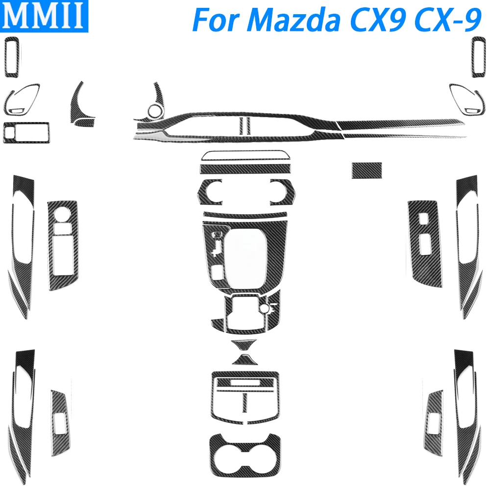 

For Mazda CX9 CX-9 2016-2023 Real Carbon Fiber Gear Shift Air Outlet Window Lift Dashboard Set Car Interior Accessories Sticker