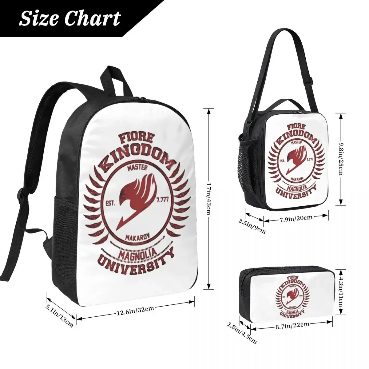 Fairy Tail Team Flag Backpack Student Boys Girls BookBag School Bag Computer Shoulder Bags 3ps Insulated Lunch Bag Pencil Case