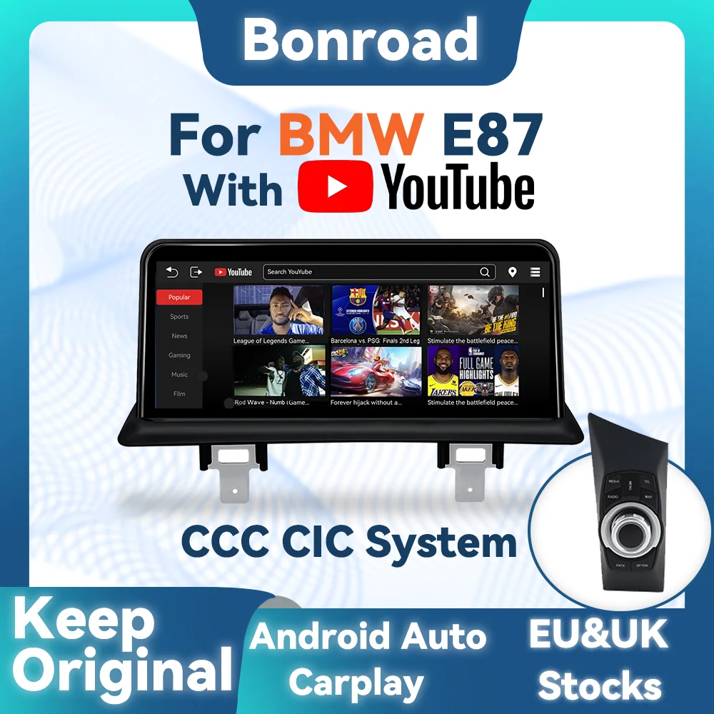 BONROAD Wireless Carplay Car Radio With Youtube For BMW 1 Series E87 E81 E82 E88 GPS Navigation Multimedia Player Touch Screen