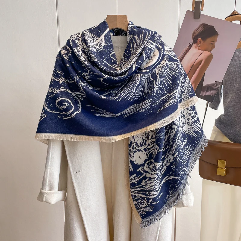 

Французский шарф из искусственного кашемира 130x130 см, двусторонний с принтом, элегантная шаль, высококачественный женский шарф.