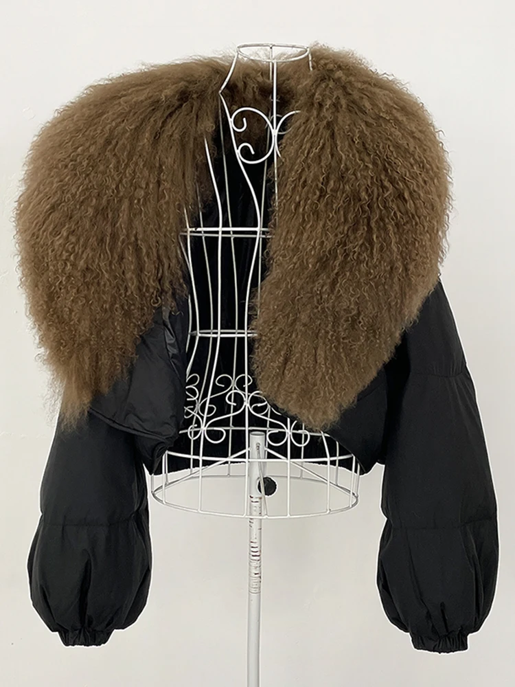 OFTBUY Fahsion Short Long Slevee Puffer Jacket New Winter Clothing Women Real Mongolia Sheep Fur Coat Real Fur Goose Down Parkas
