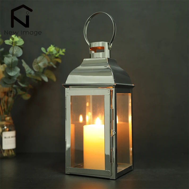 Silver Metal Candle Holder Hanging Lanterns Stainless Steel Glass Lanterns Indoor Outdoor Weddings Vintage Home Decor