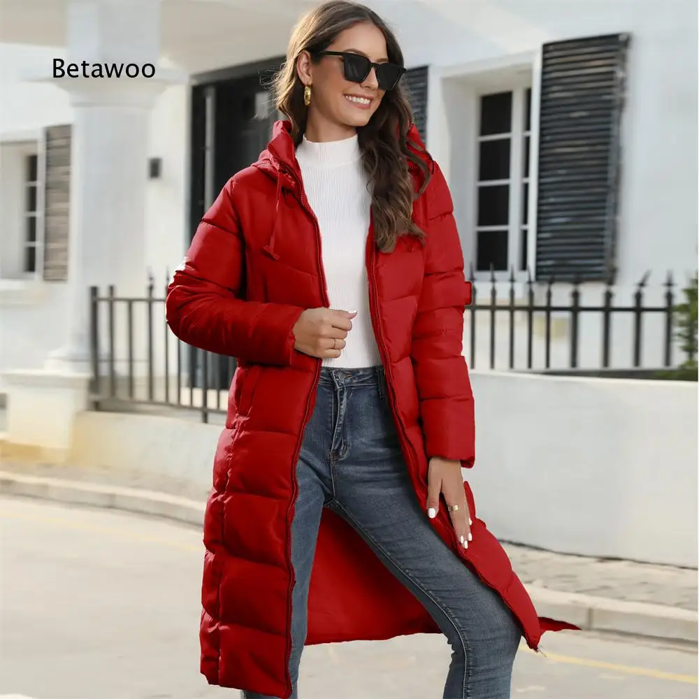 Women Hooded Mid Length Padded Coat Slim Fit Warm Thicken Quilted Outerwear Windproof Jacket For Cold Season Daily Commute Trav