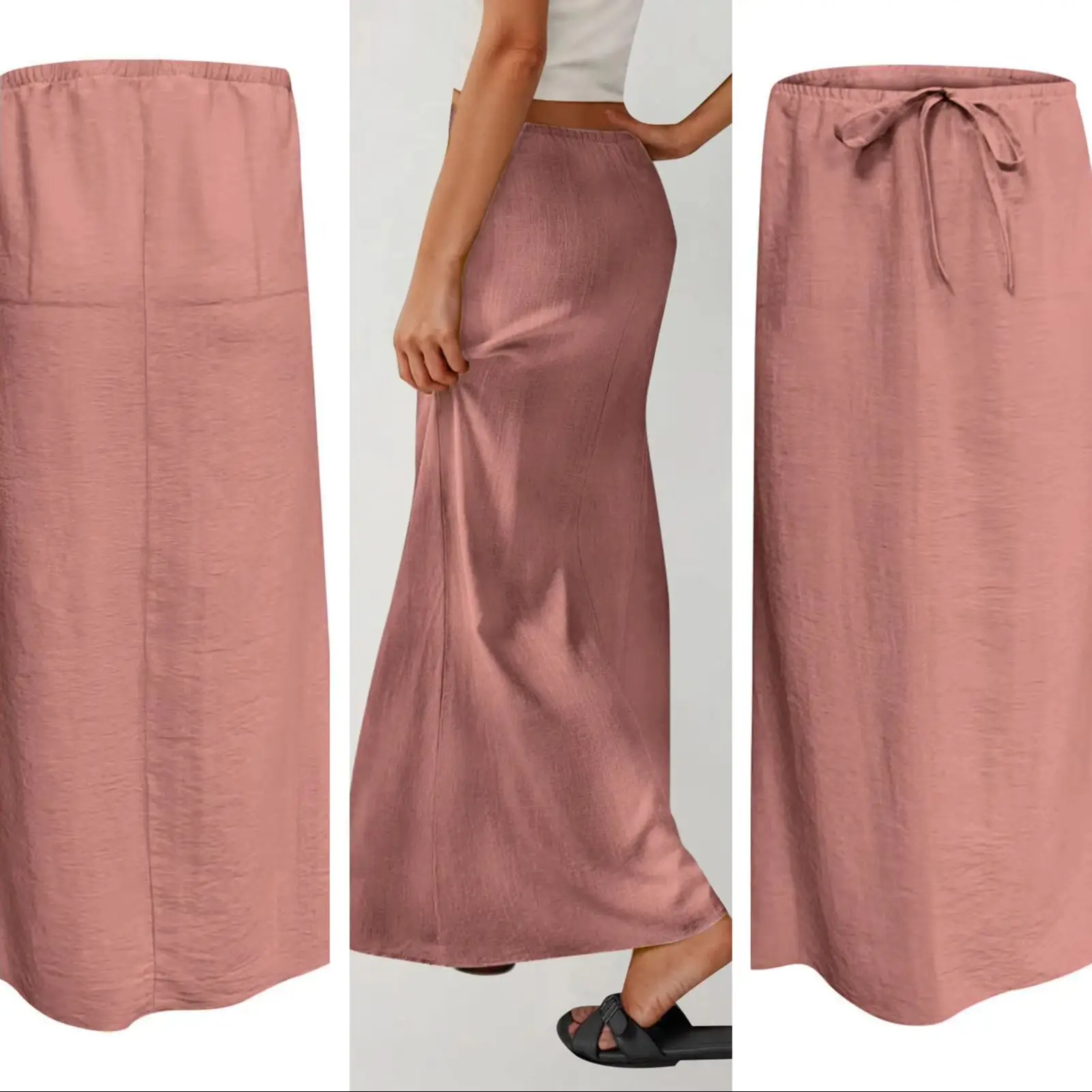 

Women Cotton Linen Flared Maxi Skirt Elastic Waist Drawstring Long Flowy Ankle-Length Skirt Boho A Line Skirts