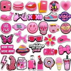 35PCS Pink Shoes Charms for Croc, Hot Pink Charms for Girls Women Clog Slides Sandals Shoes