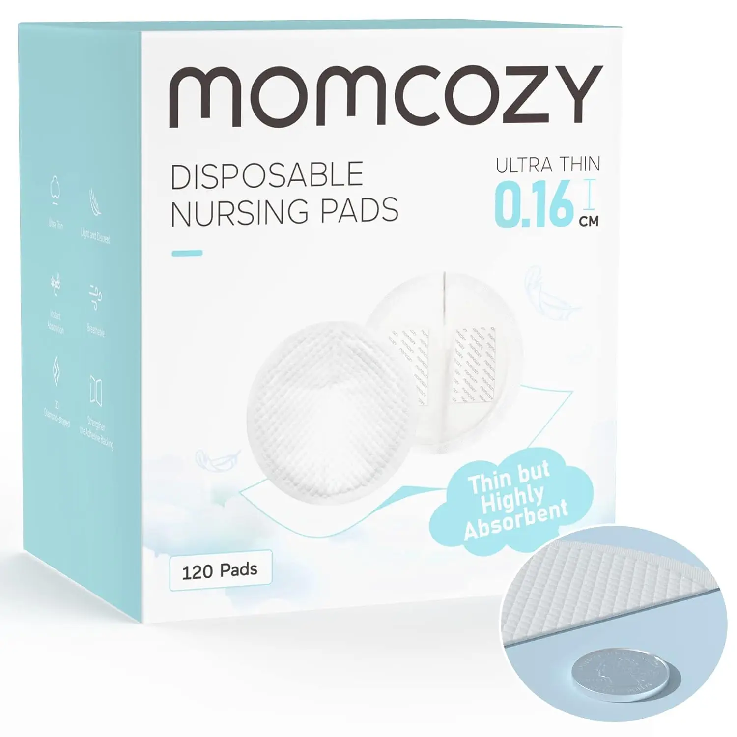 

Ultra-Thin Disposable Nursing Pads, Super Absorbent and Breathable Breastfeeding Pads, Make The Breasts Light and Unburdened, 3D Shape for The Best Fit, Individually Packaged（120 Count）