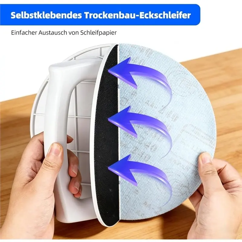 SYW-Hand Sander Drywall Corner Sander With Half Round Design, 15 Pieces 225 Mm Sandpaper 120/180/240 Grit Sanding Tool